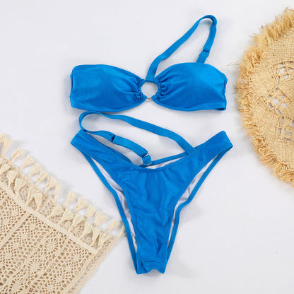 Split Swimsuit Women Solid Color Sexy Nylon Light Bikini