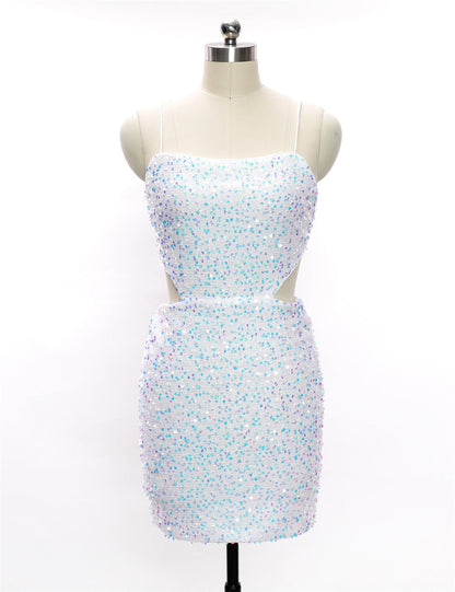 Summer Sexy Dress Solid Color Strap sexy Sequined Short