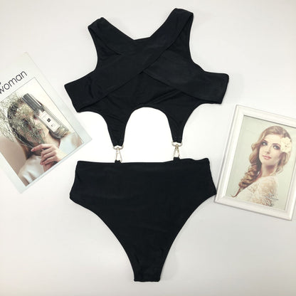 Cutout Solid Color Sexy One Piece Swimsuit Women Criss Cross