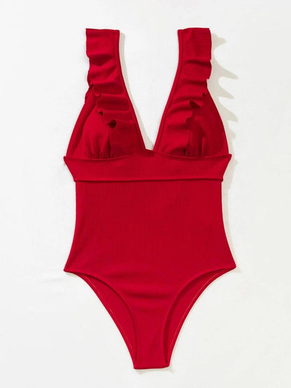 One Piece Women Swimsuit Special Fabric Backless Flying Edge Cover Belly Conservative Swimsuit Women