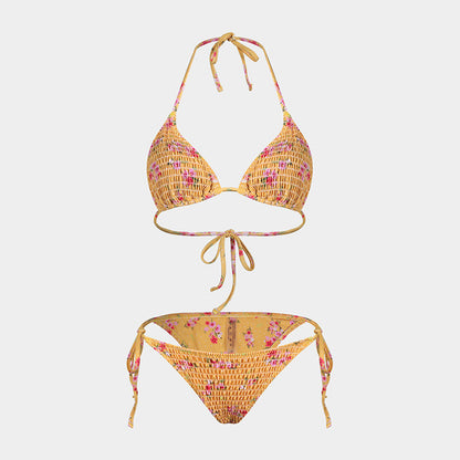 Printed Bikini Three Piece Gauze Skirt Split Sexy Vacation Bikini Swimsuit