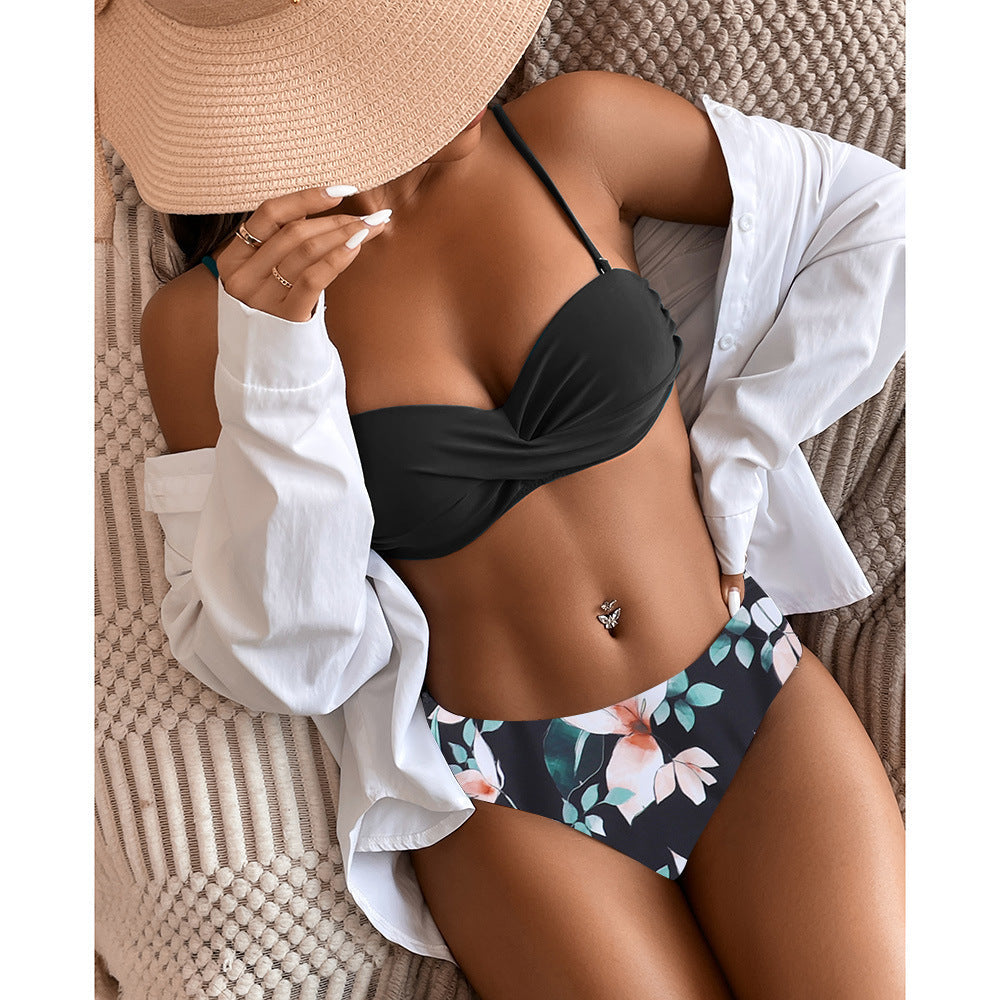 Swimsuit Hard Bag Steel Bracket Split Bikini Swimsuit High Waist Sexy Leopard Print