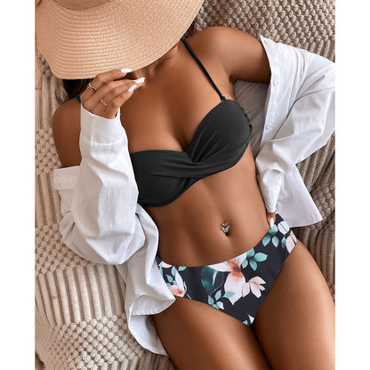 Swimsuit Hard Bag Steel Bracket Split Bikini Swimsuit High Waist Sexy Leopard Print