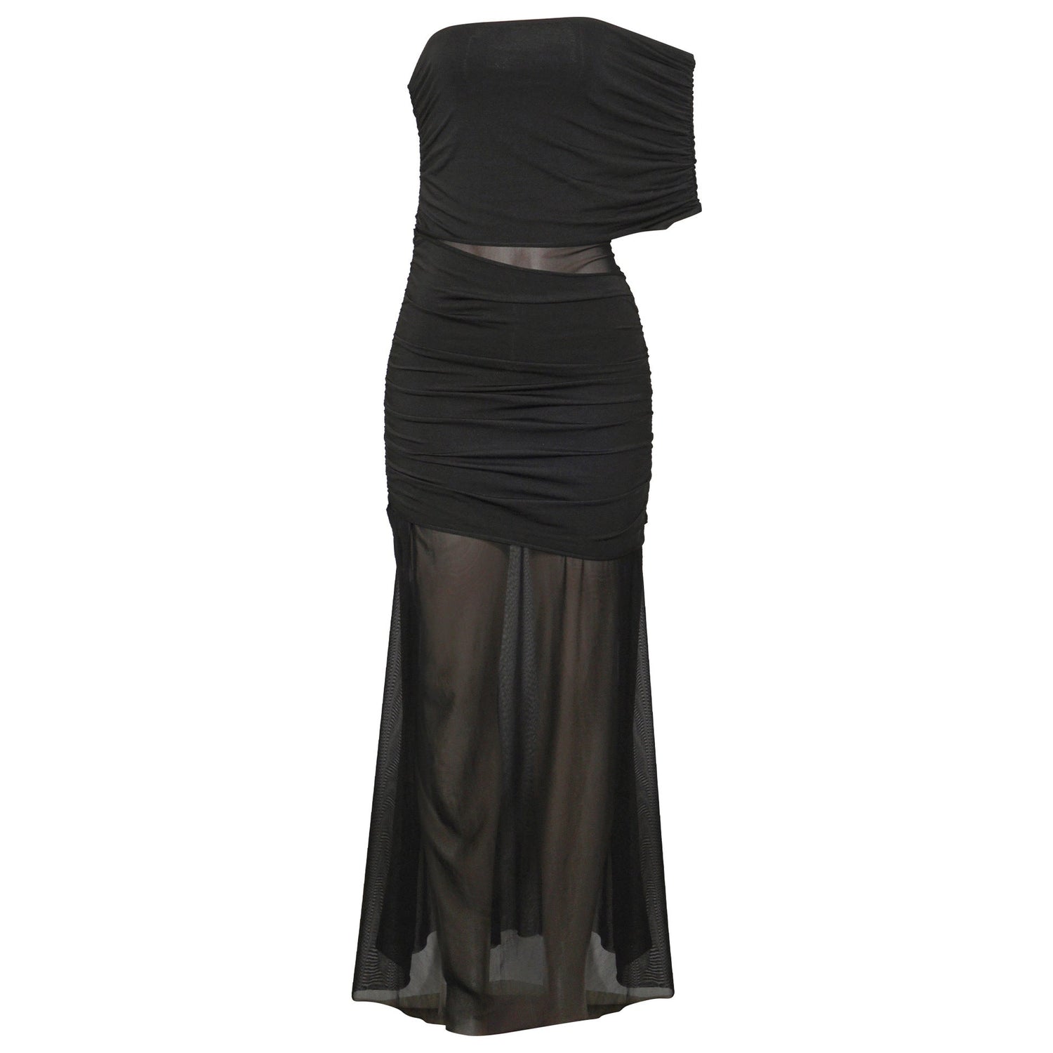 Spring Diagonal Collar Cold Shoulder Elegant Sexy Mesh Stitching Slim Dress