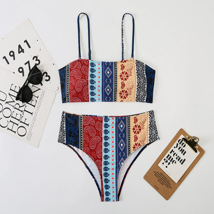 High Waist Triangle Strap Bikini plus Size Womes Seperated Swimwear Swimsuit