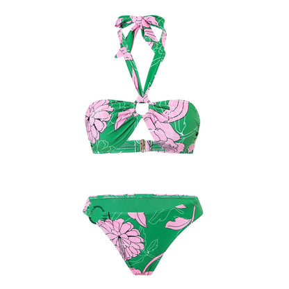 Swimsuit Lace Printing Sexy Bikini Halter Split Swimsuit Women Bikini