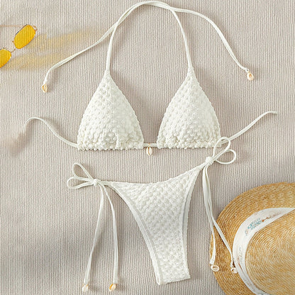 Lace up Split Swimsuit Women Sexy Bikini Solid Color Spring Beach Swimsuit Bikini