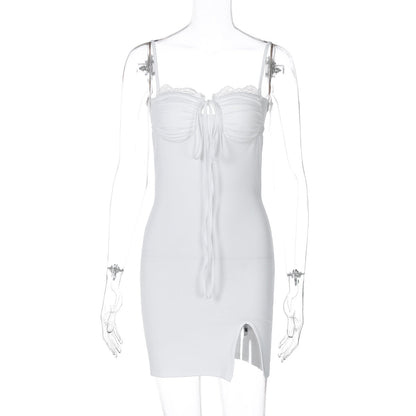 Women Clothing Winter Sexy Lace Lace up Slim Fit Sling Dress