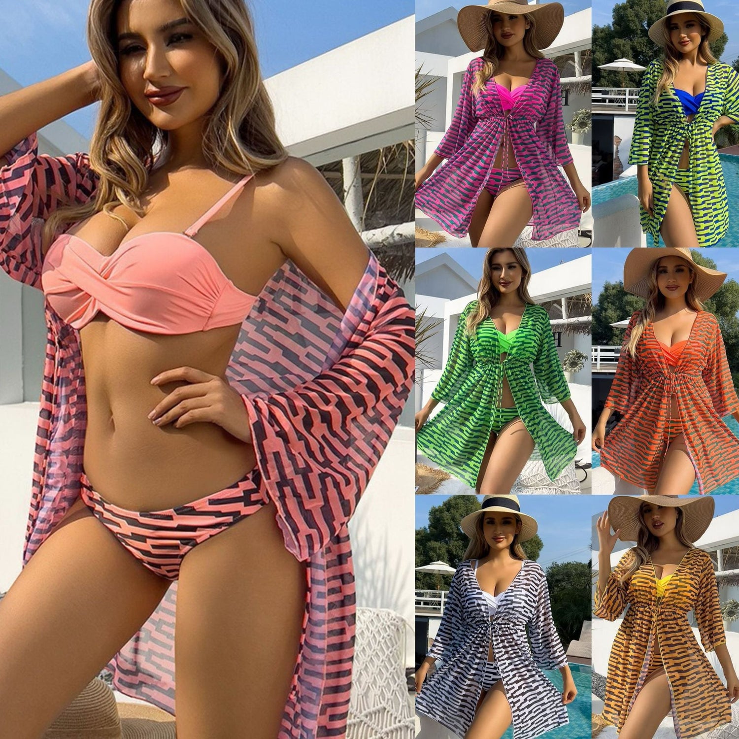 Lonkey Mesh Three Piece Swimsuit Women&
