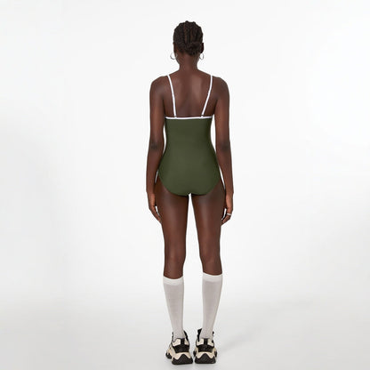 Matcha Green Swimsuit Sexy Cover Belly Slimming Simple Solid Color Nylon One Piece Women Swimsuit