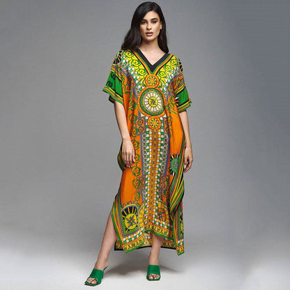 High End Polyester Printed Beach Cover Up Robe Dress Sun Protection Shirt Bikini Cover Up