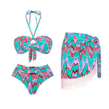Push up Bikini Sexy High Waist Bikini Split Three Piece Swimsuit Women Chiffon