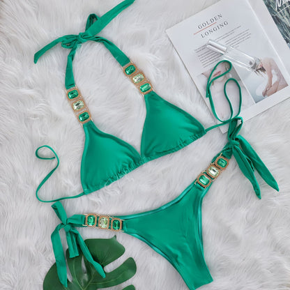Crystal Diamond Bikini Sexy Women Split Bandage Swimsuit Beach Vacation Swimsuit