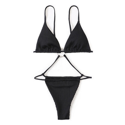 Swimsuit Women Bikini Solid Color Corrugated Bikini