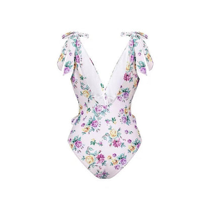 One Piece Swimsuit Women Skinny Slimming Retro Tied Swimsuit Suit Chiffon