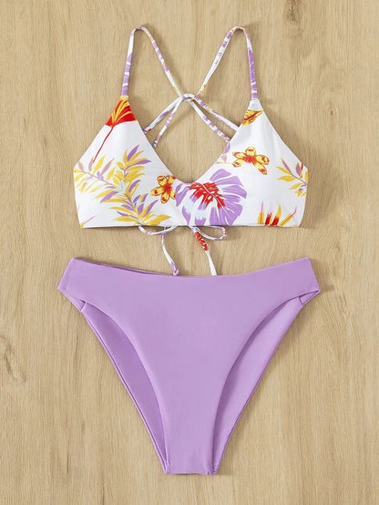 Bikini Swimsuit Criss Cross Split Floral Bikini U Shaped Decorative Swimming Tide Swimsuit