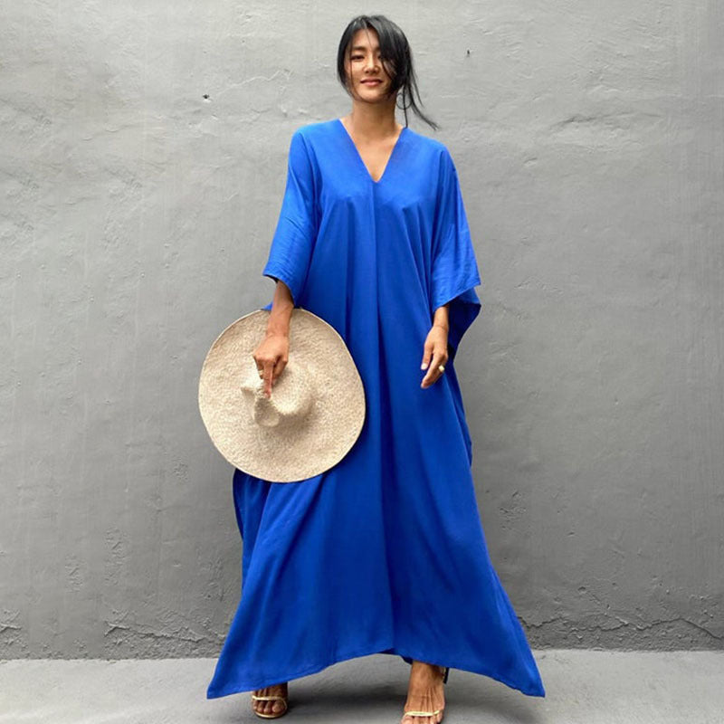Rayon Solid Color Blouse Seaside Vacation Dress Loose Overclothes Bikini Swimsuit Robe Outer Wear Women