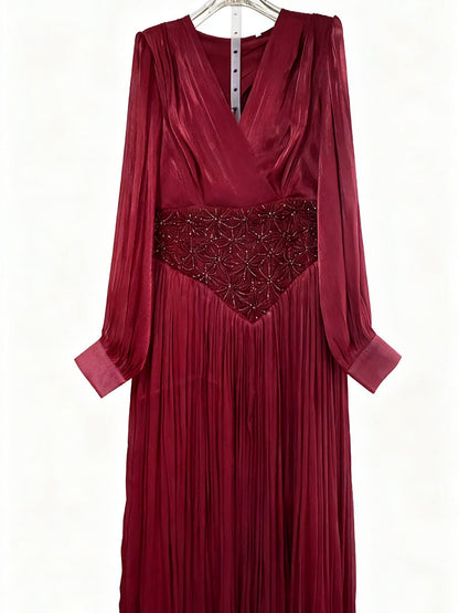 Elegant Long Sleeve Solid Color Diamond Dress Autumn High Grade Waist Slimming Dress Women