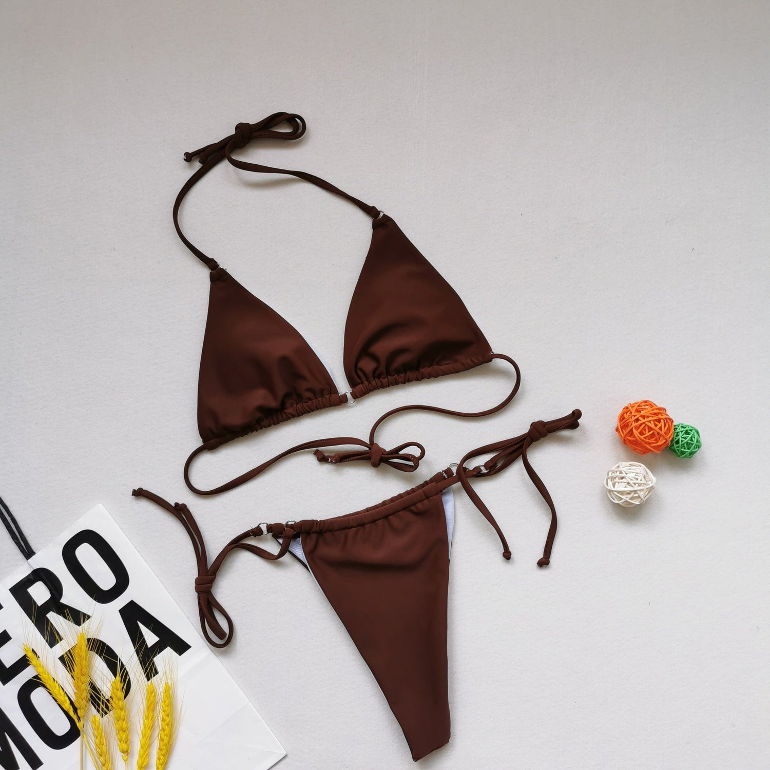 Sexy Triangle Soft Bag Drawstring Bikini Strap Backless Lace Up Swimsuit Women