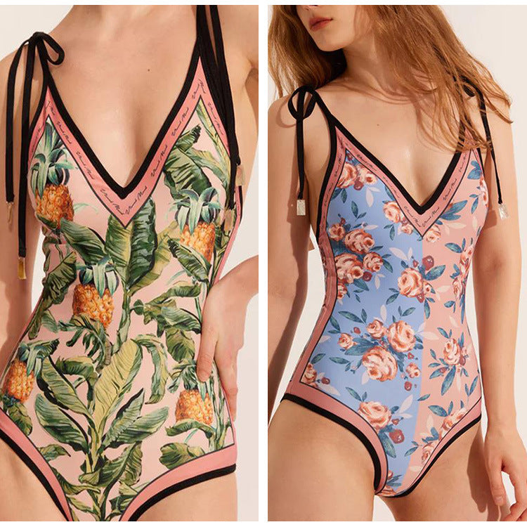 Retro Two Sided One Piece Swimsuit Women Strap Conservative Swimwear Bikini Mesh Maxi Dress