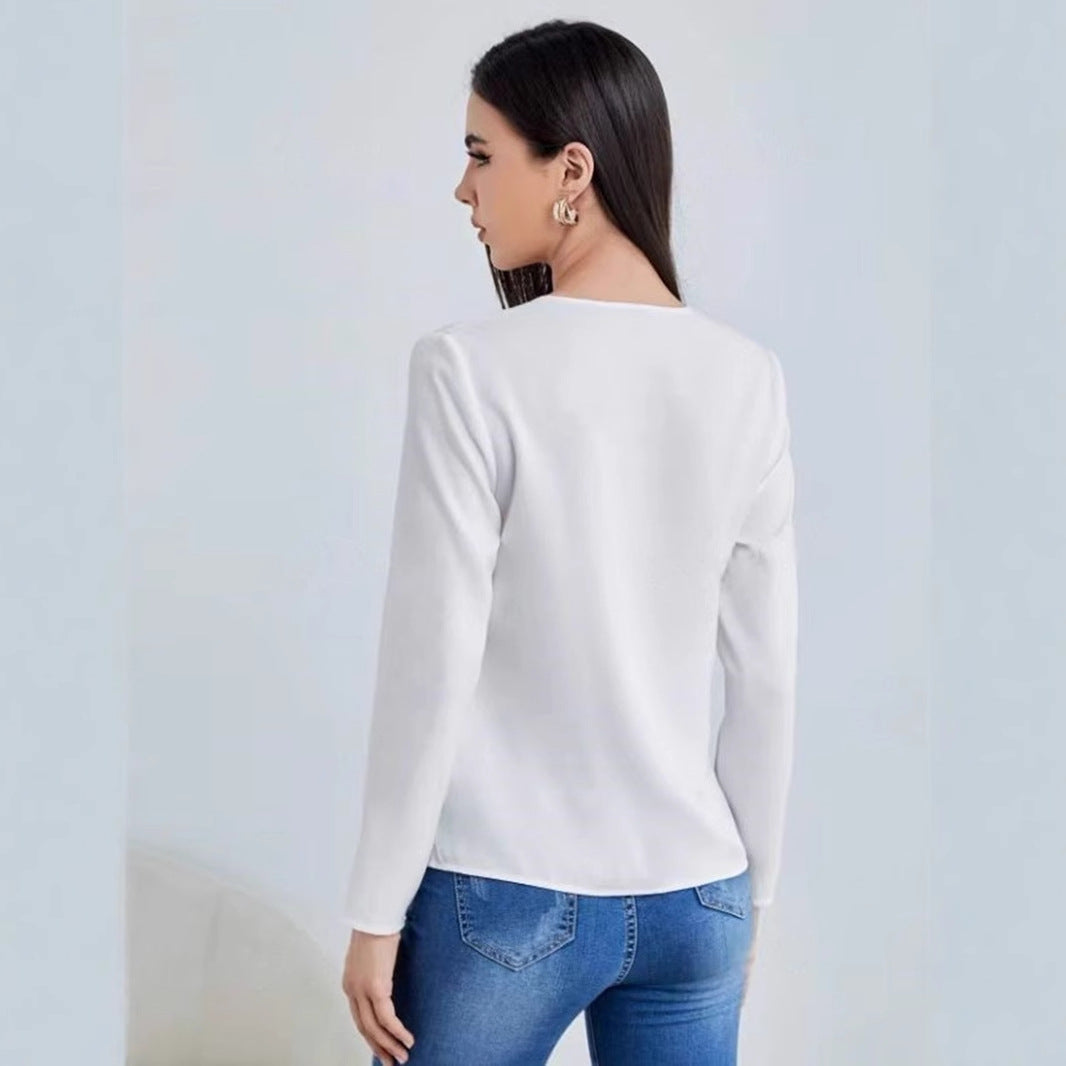 Women Clothing Spring Summer Satin Faux Silk Shirt Satin