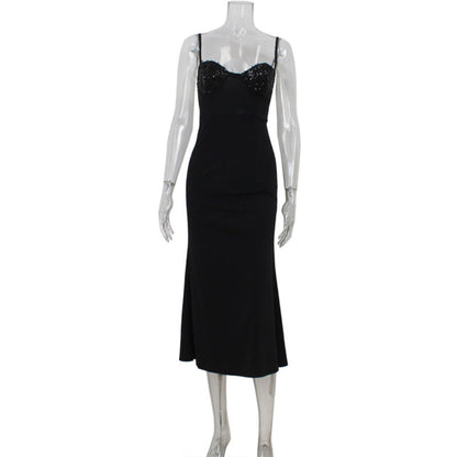 Sequin Stitching Tube Top Cinched Waist Sexy Light Luxury Cocktail Evening Dress Fishtail Sheath Cami Dress