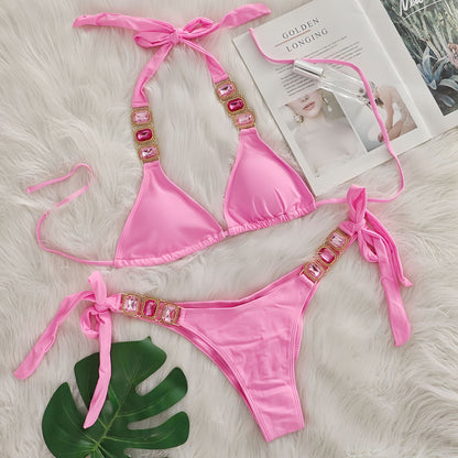 Crystal Diamond Bikini Sexy Women Split Bandage Swimsuit Beach Vacation Swimsuit