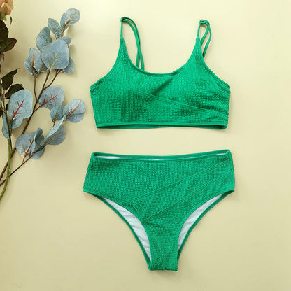 High Waist Special Fabric Design Bikini Conservative Women Swimsuit