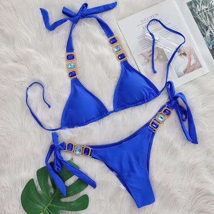 Crystal Diamond Bikini Sexy Women Split Bandage Swimsuit Beach Vacation Swimsuit
