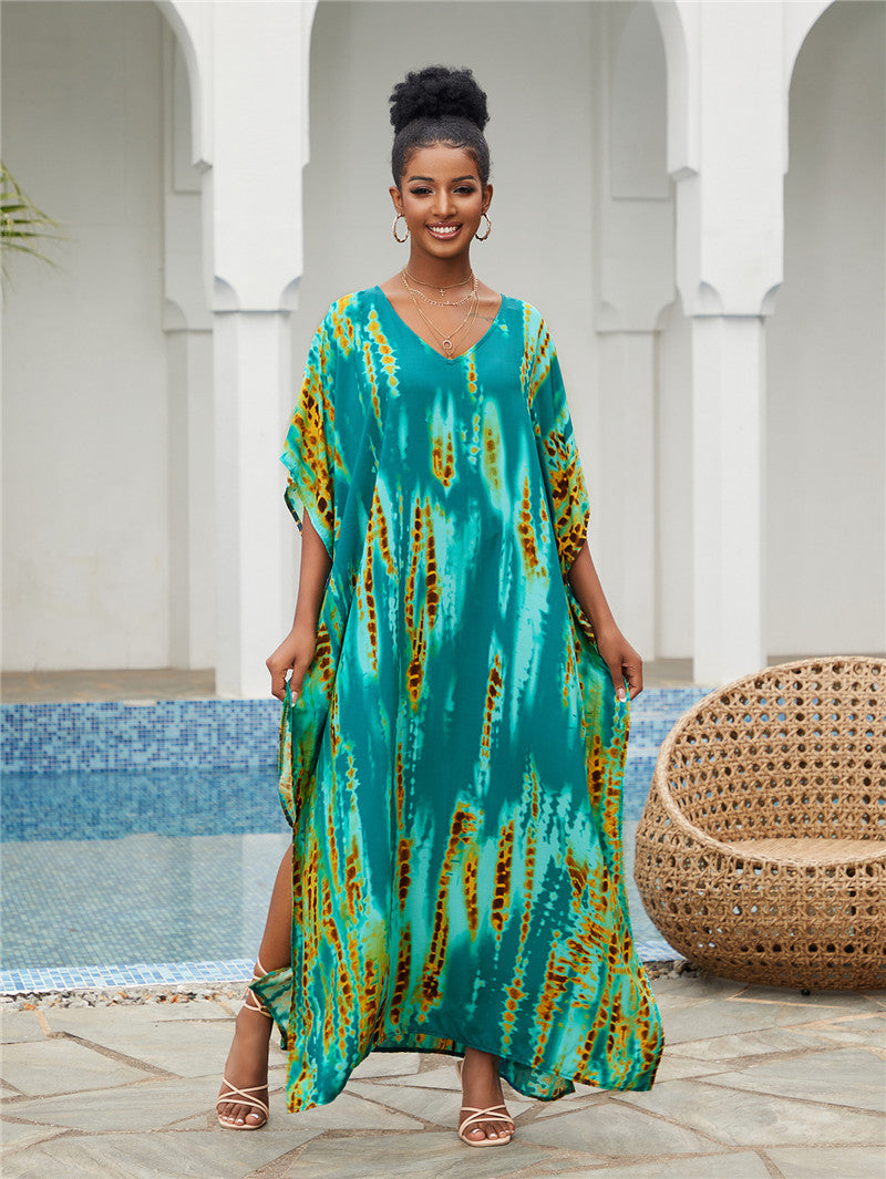 Printed Beach Blouse Loose Robe Vacation Sun Protection Shirt Swimsuit Blouse