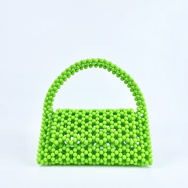 Pearl Bag Women Hand Woven Acrylic Beaded Bag Retro Fairy Small Handbag Triangle Wrist Bag