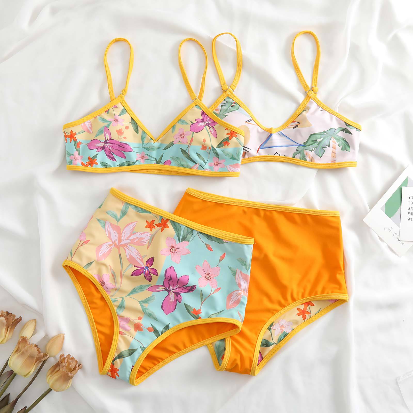 Split Double Sided Three Piece Set Retro Swimsuit Swimsuit Lace up Sand