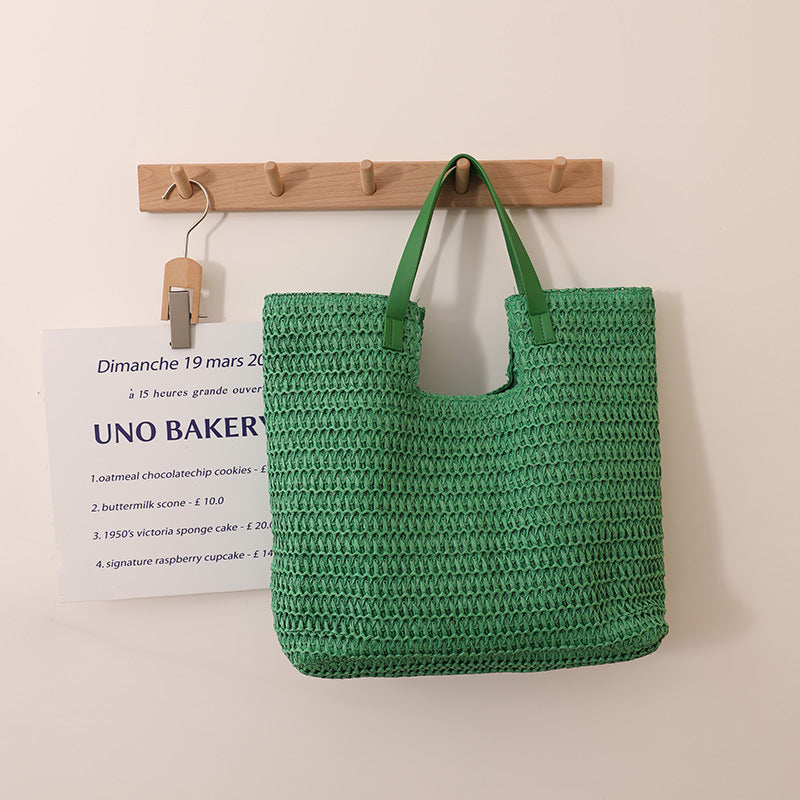 Shoulder Straw Bag Simple Large Capacity Portable Straw Bag Woven Bag Seaside Vacation Beach Bag Women Bag