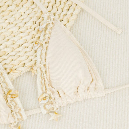 Lace Wilhelmy Shell Bikini Pink Three Point Bikini Split Swimsuit