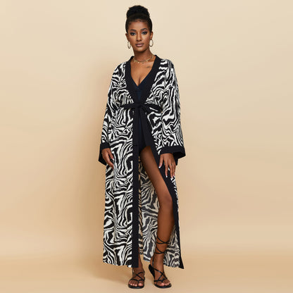 Printed Beach Jacket Sexy Sun Protection Cardigan Loose Vacation Swimsuit Blouse