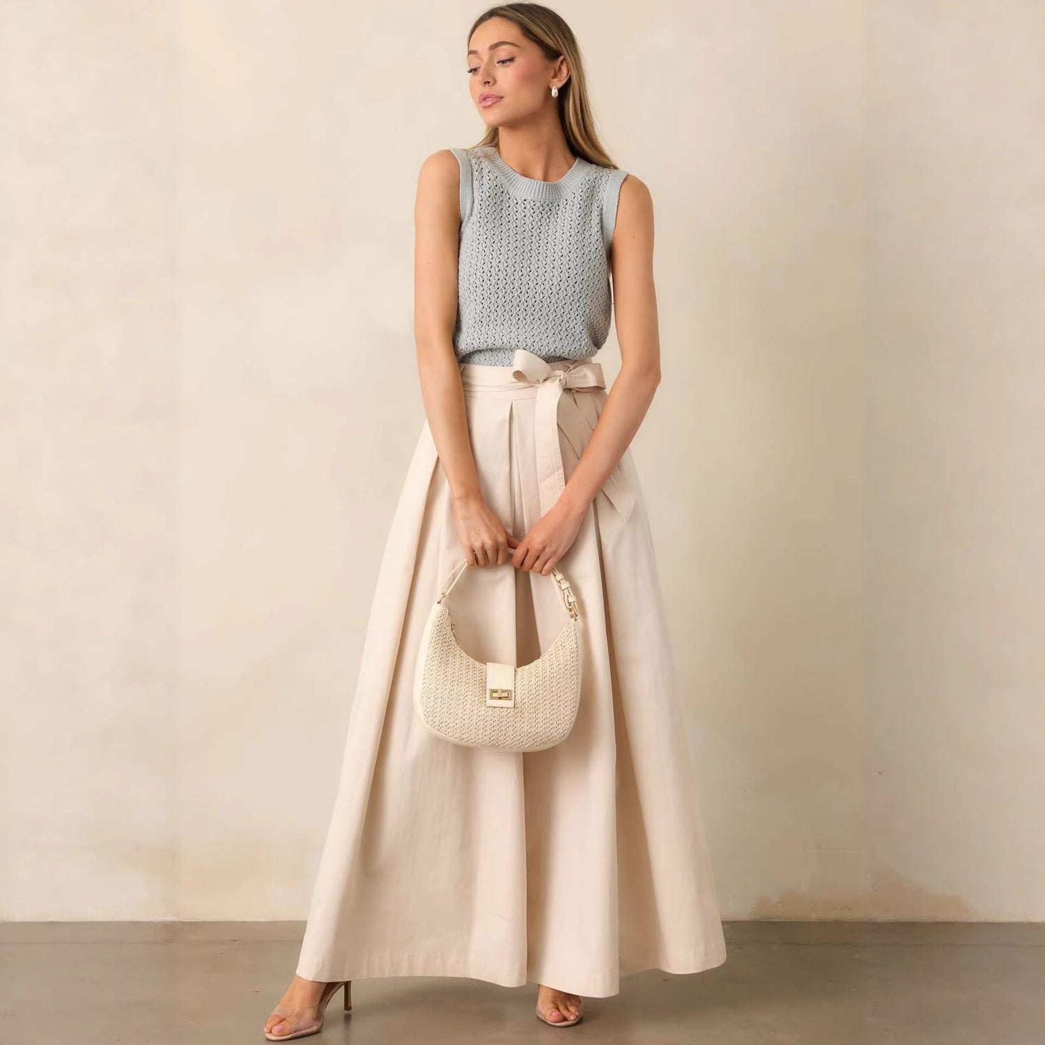 Women Spring Autumn Apricot Straight Leg Pants