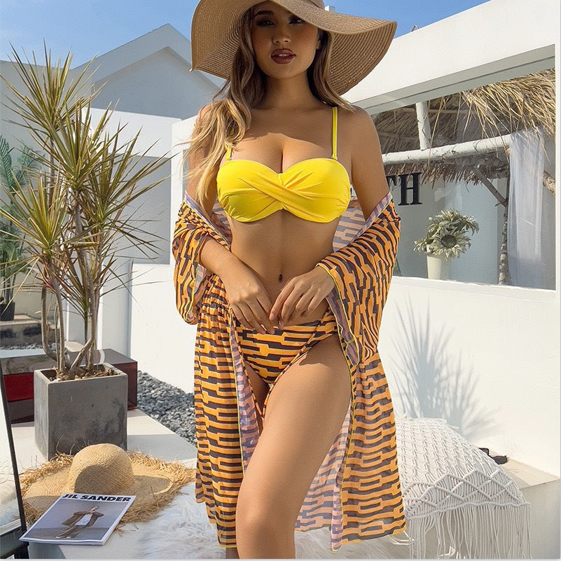 Lonkey Mesh Three Piece Swimsuit Women&