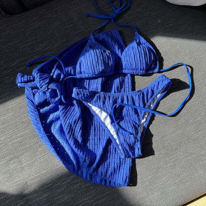 Swimsuit Three Piece Backless Drawstring Banded Bikini Bikini Three Piece Swimsuit