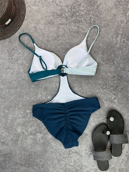 Women Sexy One Piece Swimming Suit Special Multicolor Pants Pleated One Piece Swimsuit