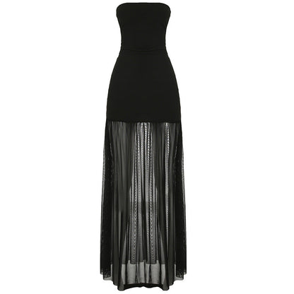 Graceful Tube Top Dress Chest Wrapped Strapless Sexy Vacation Hip Wrapped Mesh Split Dress