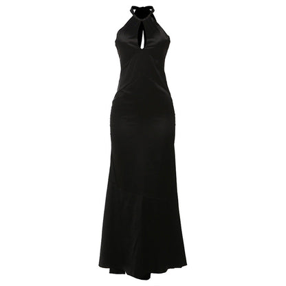 Autumn Winter Women Clothing Sexy Cutout Halter Tied Slim Fit Backless Elegant Dress