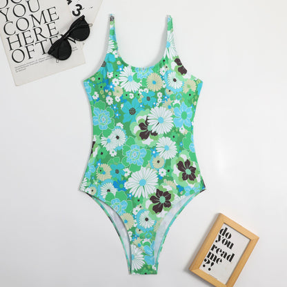 Sexy Siamese Multicolored Floral Sling Triangle Ladies Spring Bikini Swimsuit Swimwear