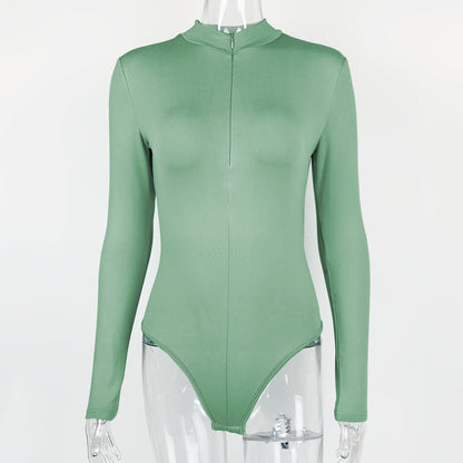 Autumn Winter Bottoming Shirt Women Clothing Long Sleeve Zipper Tight Bodysuit