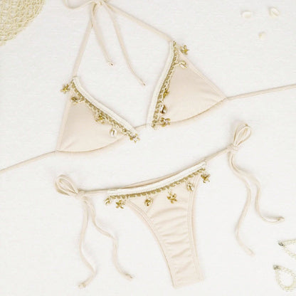 Lace Wilhelmy Shell Bikini Pink Three Point Bikini Split Swimsuit
