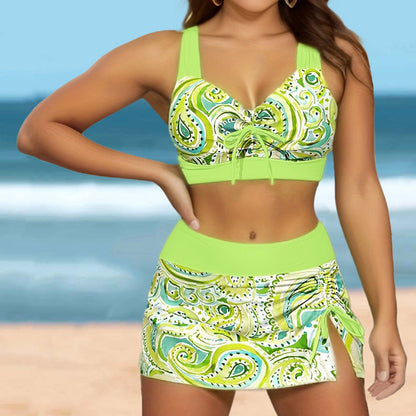 Split Conservative Women Swimsuit Plus Size Bikini Swimsuit Three Piece Suit