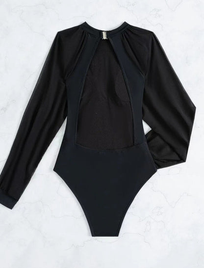 Sexy Lace Sleeve Backless Swimsuit