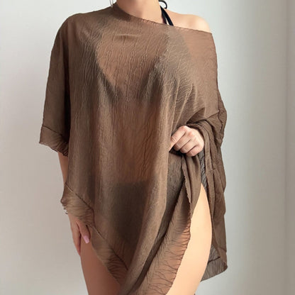 Women Solid Color Vacation Blouse Swimsuit