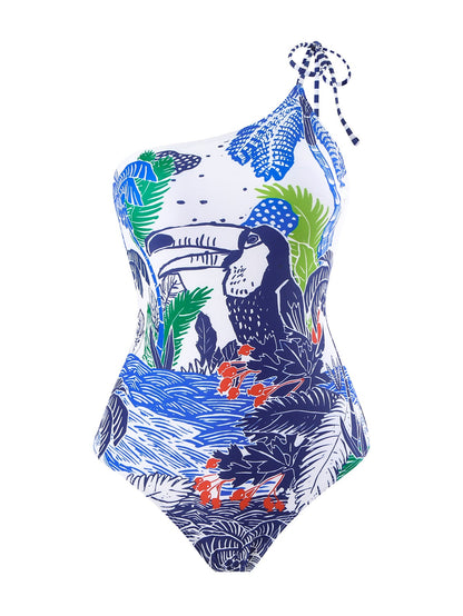 Lonkey Swimsuit Digital Printing Sheath Dress French Conservative Swimwear Women