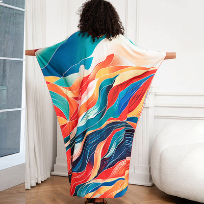 Positioning Print Holiday Loose plus Size Robe Beach Cover up Dress Bikini Cover-up Women&