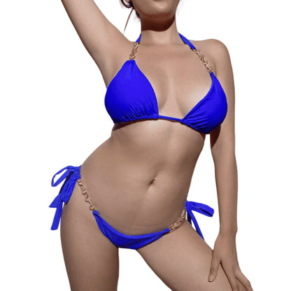 Sexy Metal Chain Two Pieces Swimsuit Solid Color Swimsuit Women High Quality Bikini